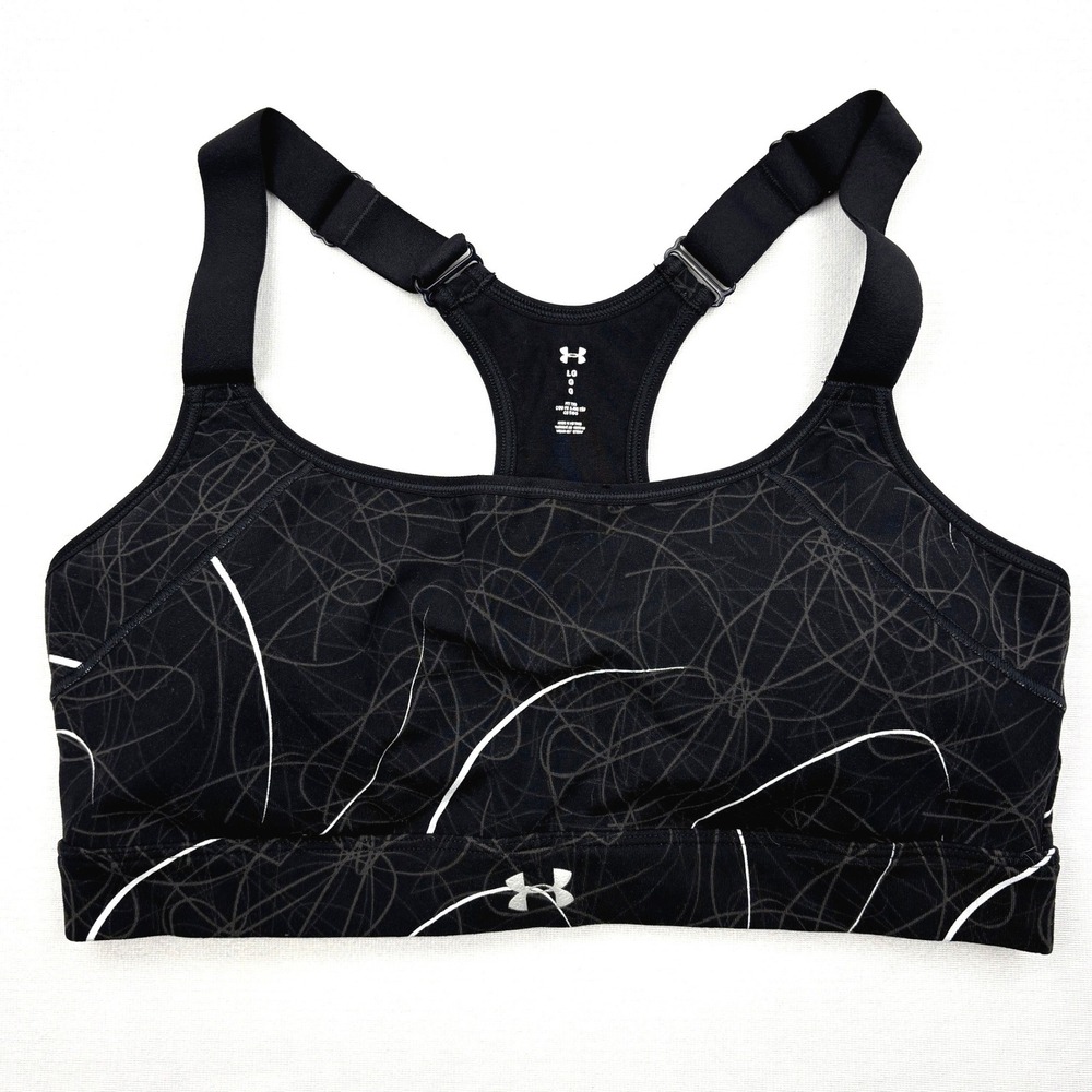 Under Armour Sports Bra Womens Large Black White Scribble Racerback Adjustable L